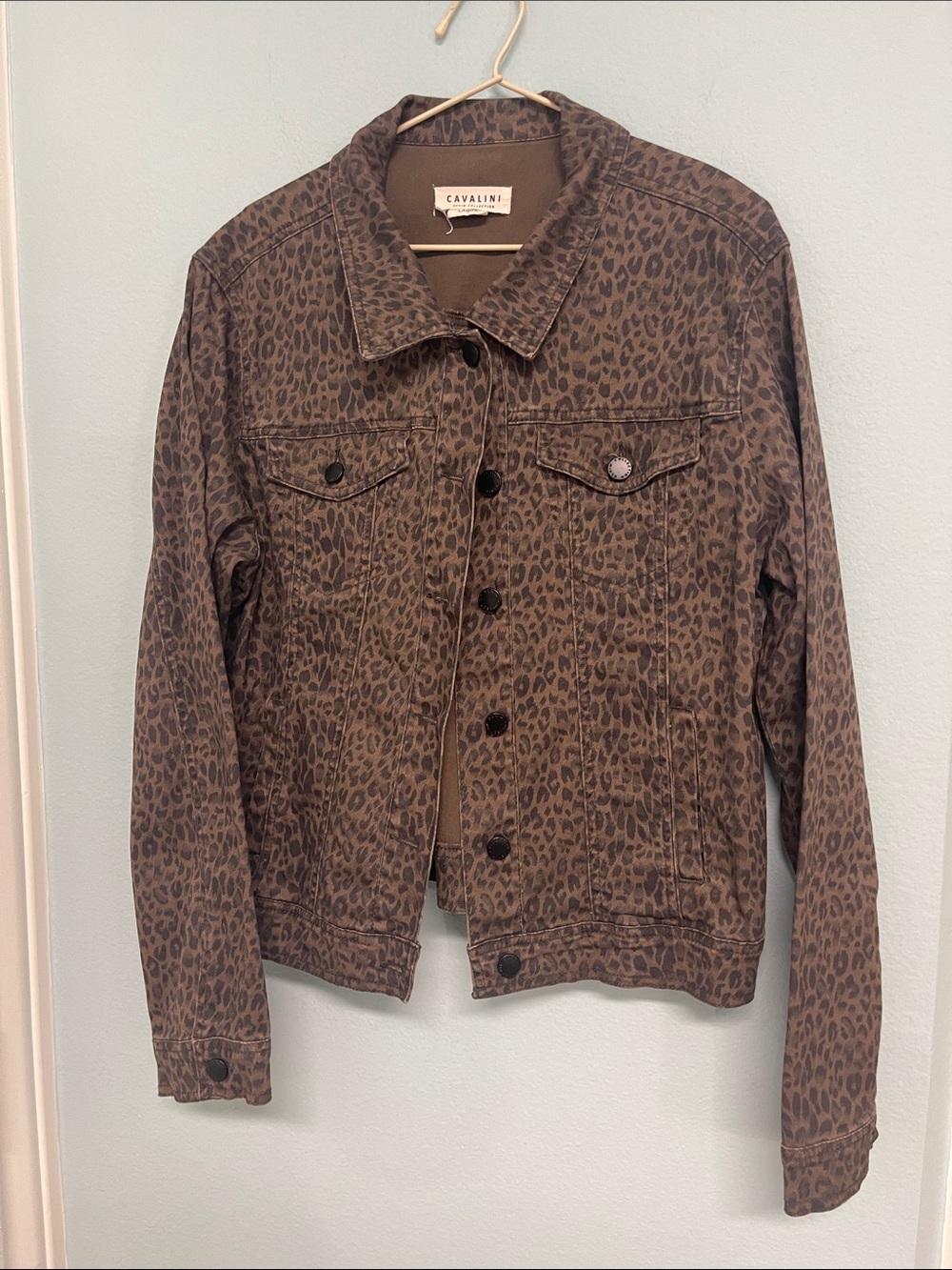 Cavalini Brown Leopard Print Denim Jean Jacket